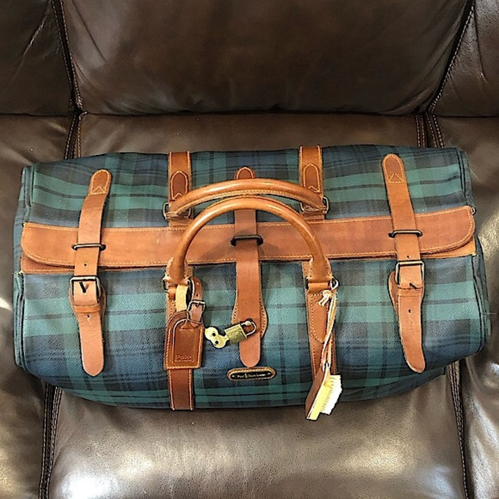RALPH LAUREN Black Watch Plaid Boston Weekend Travel Duffle Bag 52cm - Picture 3 of 17